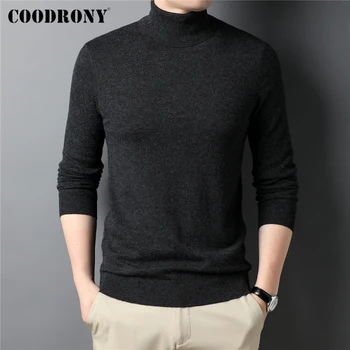 COODRONY 브랜드 100% 메리노 울 터틀넥 스웨터, 남성 의류, 순수 색상, 슬림하고 두껍고 따뜻한 캐시미어 풀오버, Z3016, 가을 겨울