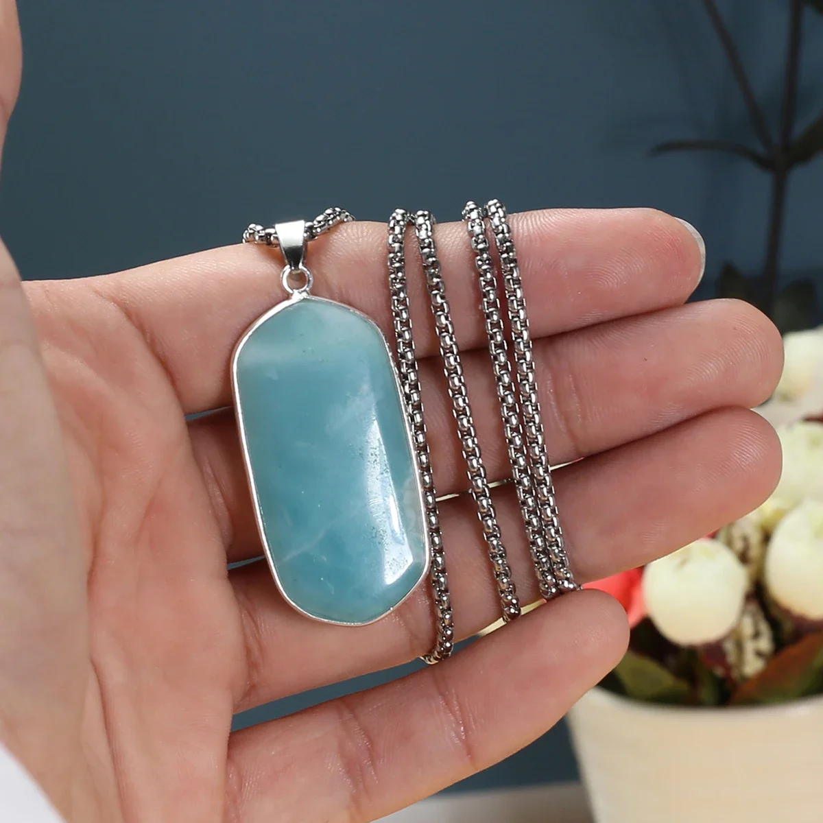 5PCS Wholesale Natural Stone Crystal Agate Turquoise Charm Pendant Necklace Neutral Minimalist Style Jewelry Accessories Gift