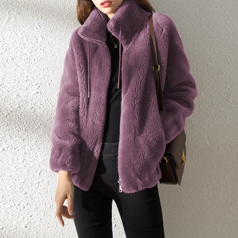 

Women Coats and Jackets Winter Thick Fleece Solid Turtleneck Women Jacket Blazer Warm Casual Zipper Coat Office Lady Veste Femme