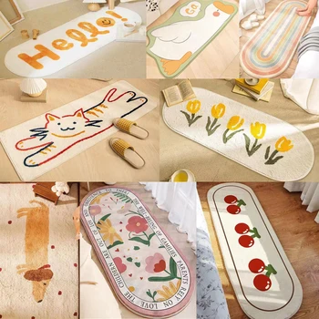 북유럽 침대 옆 발 매트, 기하학적 무지개 카펫, 미끄럼 방지 도어매트, 거실 바닥 매트, 스트라이프 러그, 침실 매트