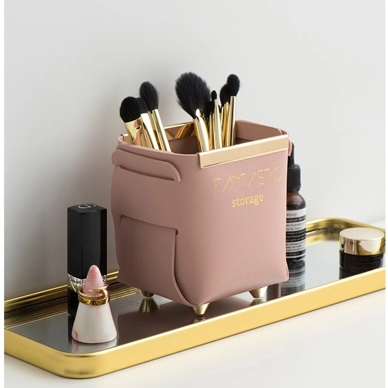

Factory Custom Logo Folding PU Leather Cosmetic Brush Storage Box organizer Room Office Desk Pen Holder