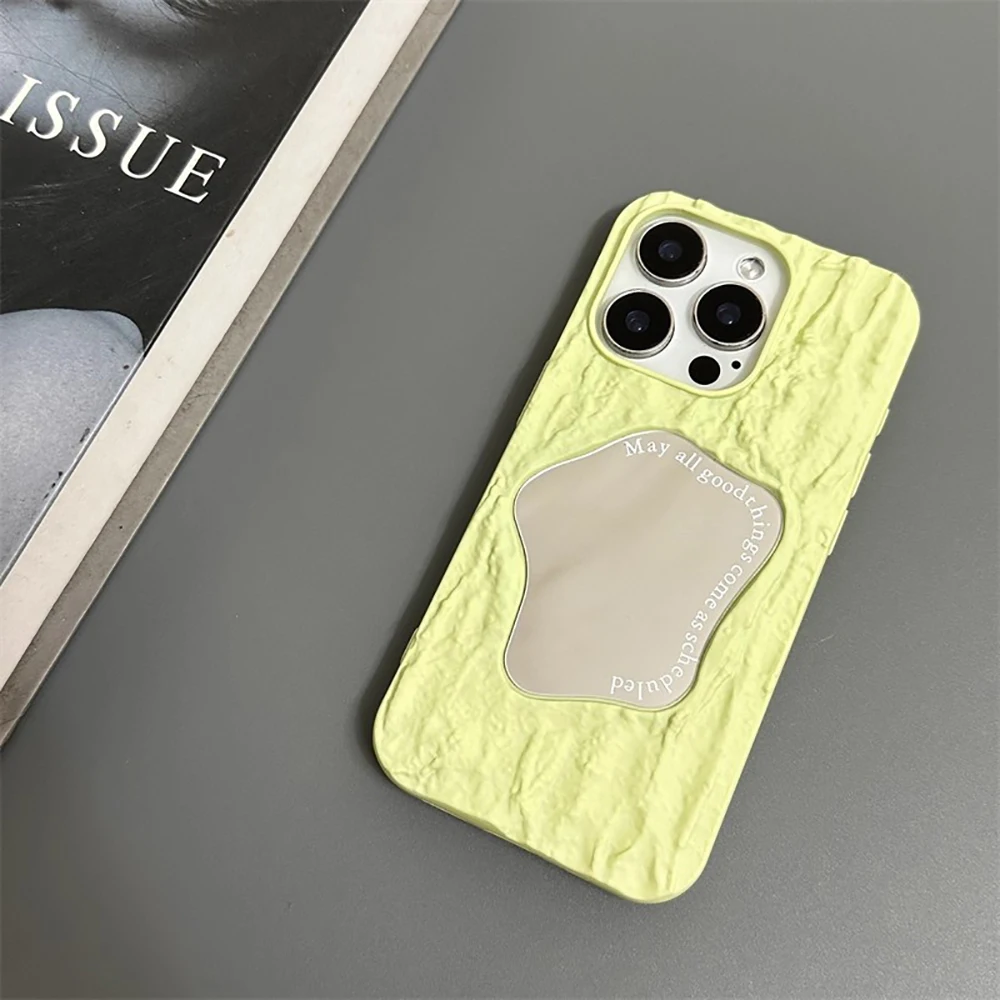 Luxury 3D Rock Pattern Makeup Mirror Rose Phone Case - Solid Shockproof Cover