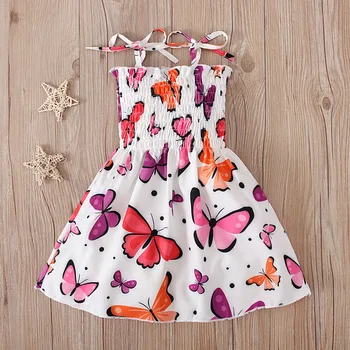 Children Girl Dress Summer Elegant Sling Princess Dresses Flower Print Kids Beach Sundress Casual Cotton Baby Girl Clothing 5