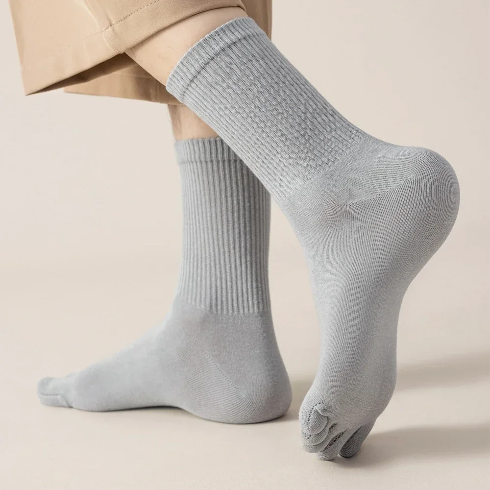 5 Paar weiche Baumwoll-Fünf-Finger-Socken für Herren, hochwertige, einfarbige, antibiotische Outdoor-Sportsocken, geruchshemmende, geteilte Zehensocken – Detail 12