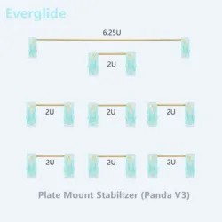 Everglide Plate Mount Stabilizer (Panda V3) Plate Mounted Stabilizers Black White Gold Plated for Custom Mechanical Keyboard