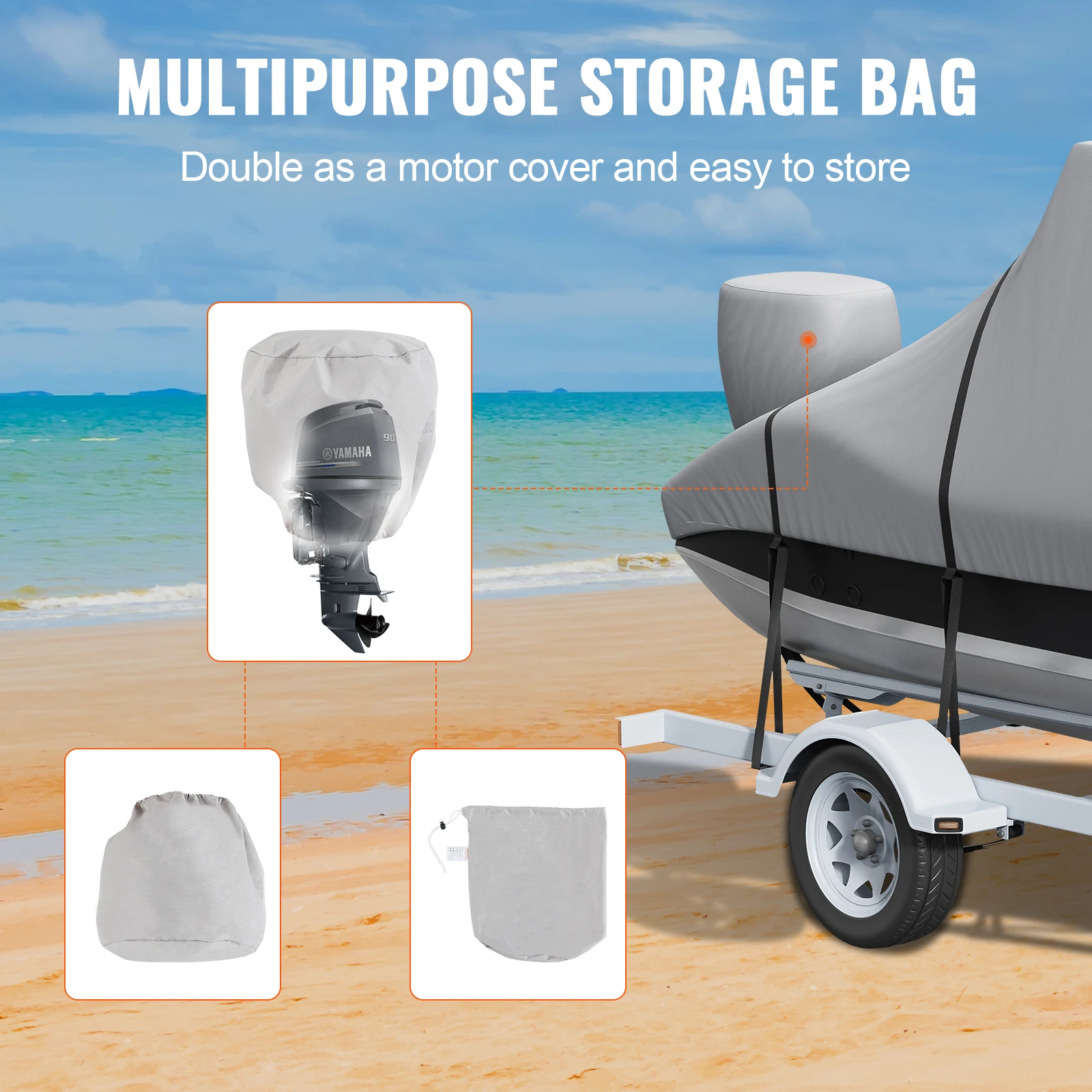 VEVOR T Top Boat Cover 20'-22' Waterproof Trailerable 600D Marine Grade PU Oxford with Windproof Buckle boat cover fishing boat cover