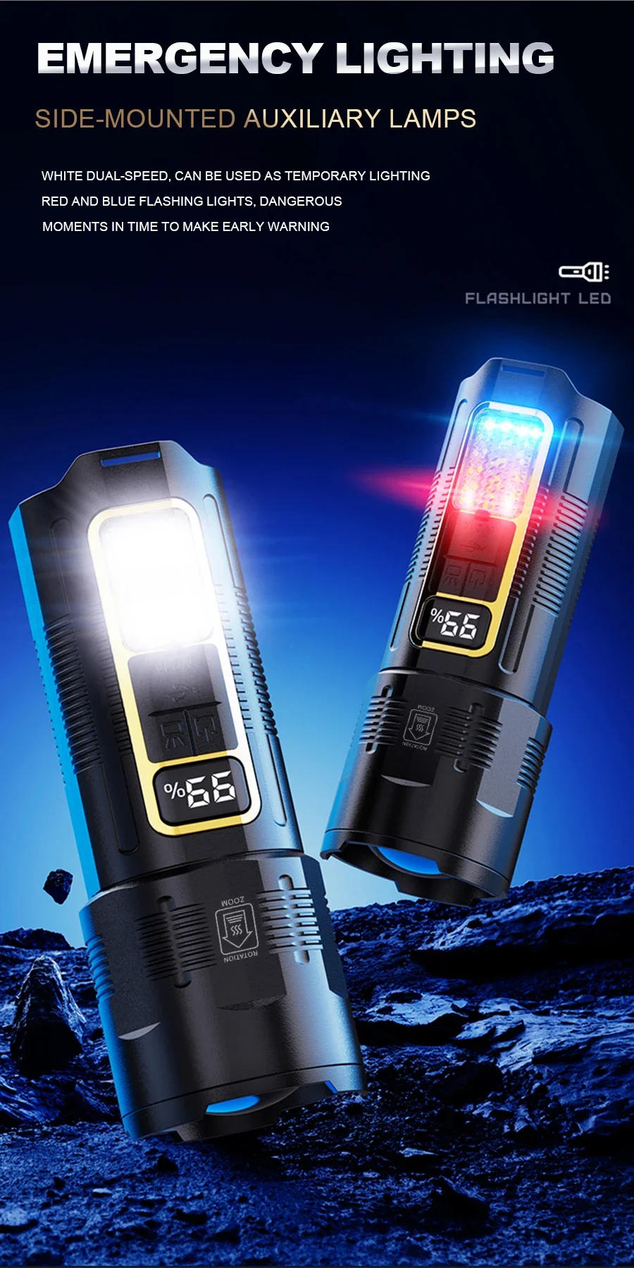 Description Picture 5 of itemSuper Bright 9000LM White Laser Flashlight Built-in Battery Type-C Rechargable Zoom Torch for Outdoor Camping Hiking Lantern