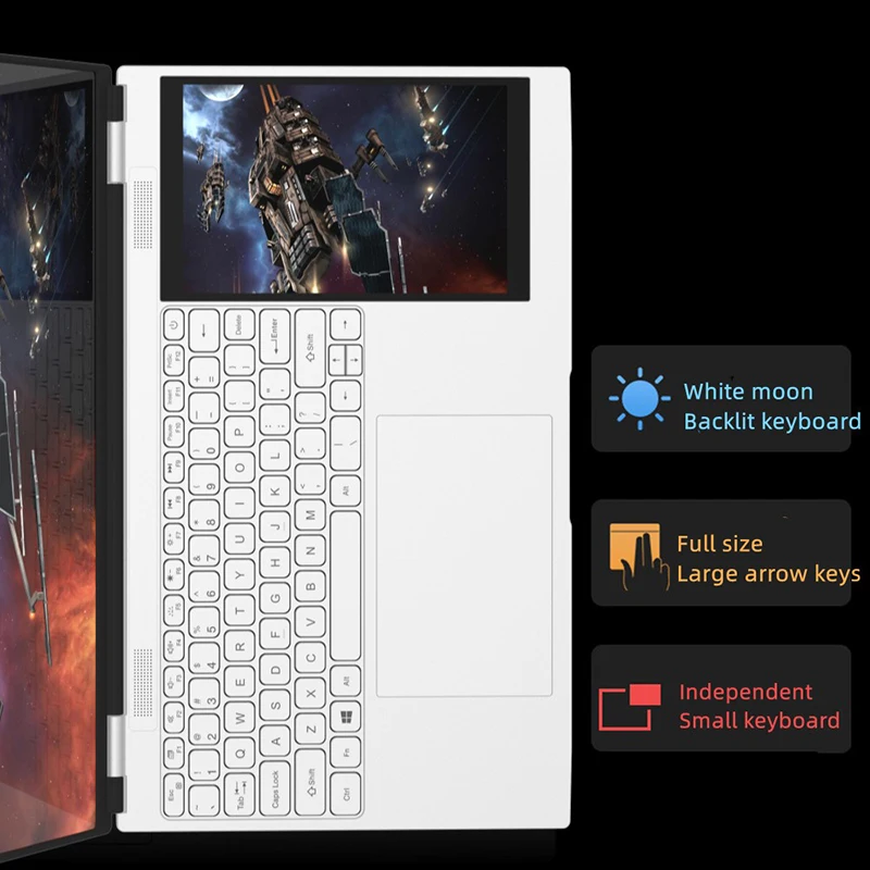 Dual Screen 15.6+7inch Laptop Intel N100 32GB RAM 2TB SSD DDR4 Win11 Fingerprint Unlock HD Camera Backlit Keypad Notebook 6