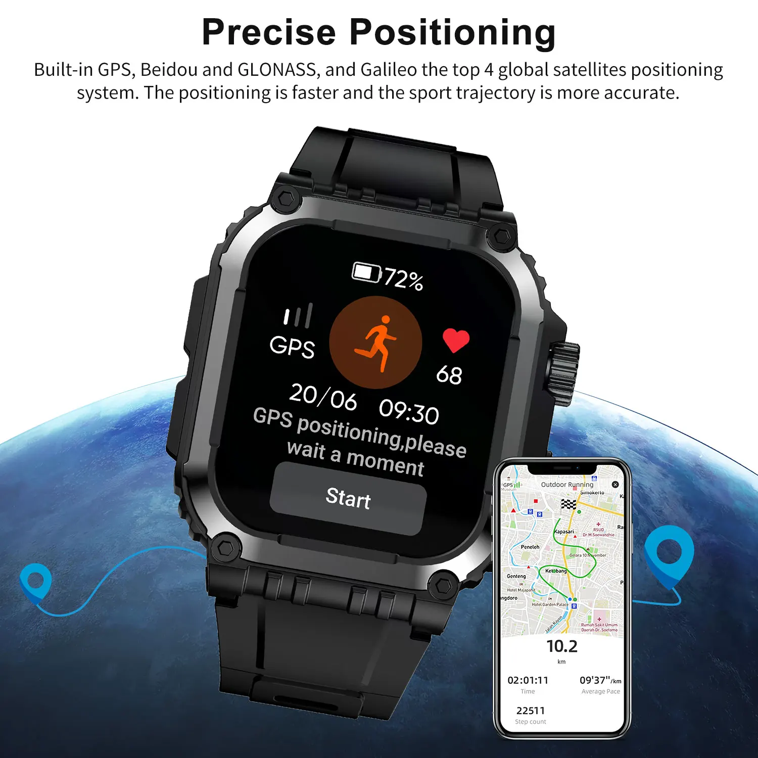 MISIRUN  ߿  GPS Ʈ ġ,  ȭ, ǰ ͸, IP68 ,  ƮϽ Ʈġ, 410mAh