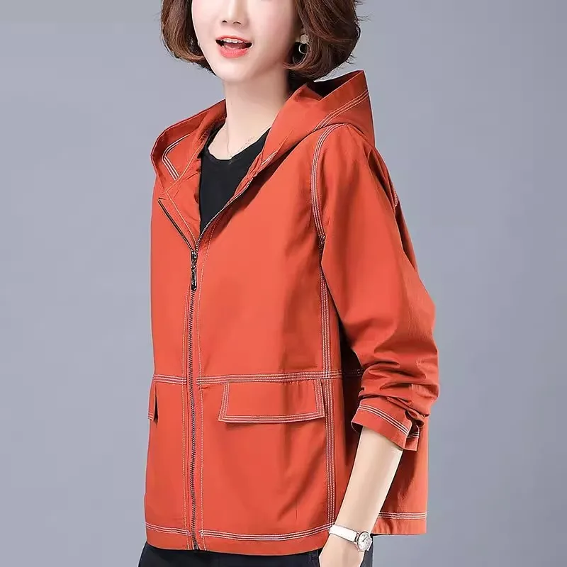 

Women Hooded Windbreaker 2023 New Spring Autumn Season Loose Long Sleeved Slimming Minimalist Commuting Thin Short Jacket Trend
