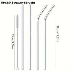 30cm Reusable Silver Stainless Steel Drinking Straw for Cocktails and Smoothies (5pcs)