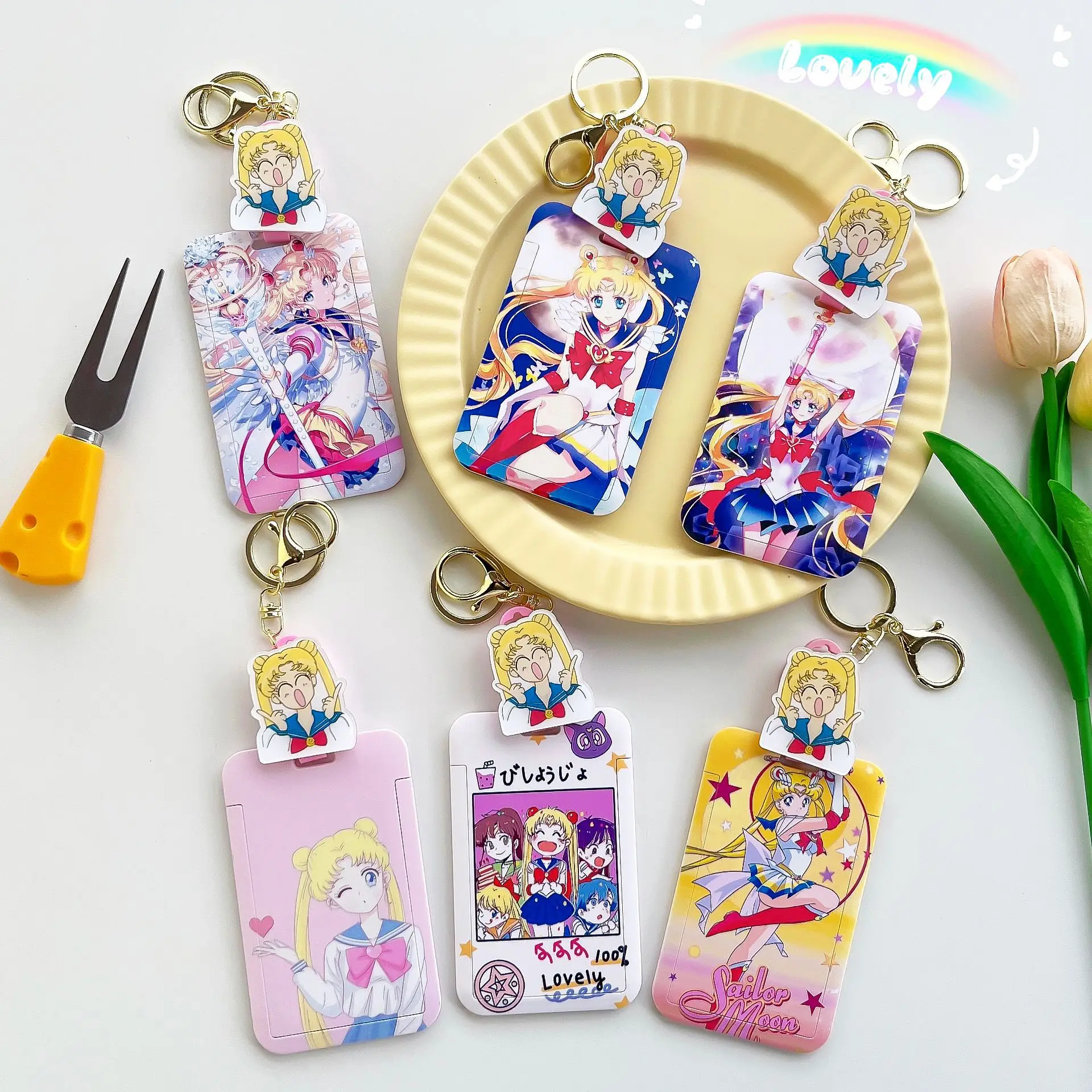 

Cartoon Anime Sailor Moon PVC Card Cover Student Campus Hanging Neck Bag Card Holder Lanyard ID Card Holders Key Chain