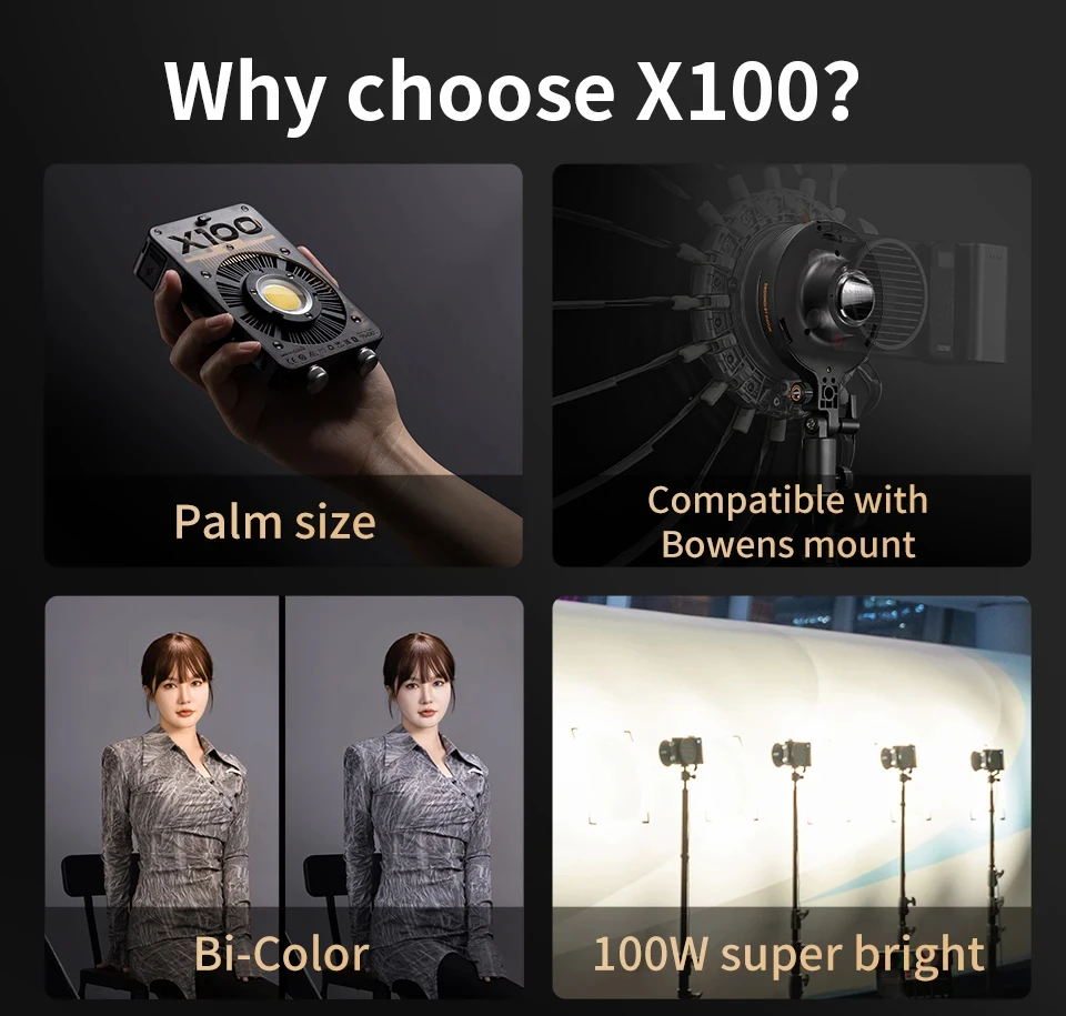 ZHIYUN MOLUS 휴대용 포켓 조명, COB LED 조명, 야외 사진 촬영 조명, 사진 및 비디오 촬영, X100, 100W