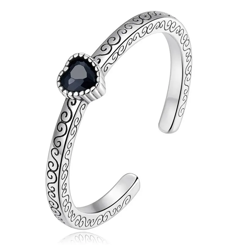 Elegant Adjustable Sterling Silver Zircon Open Ring
