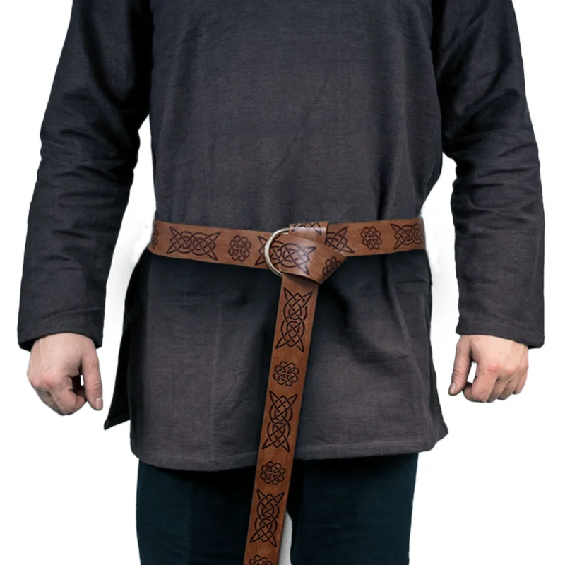 Cintura Vichinga Medievale In PU Con Anello E Rivetti – Regolabile, Unisex, Marrone/Nero