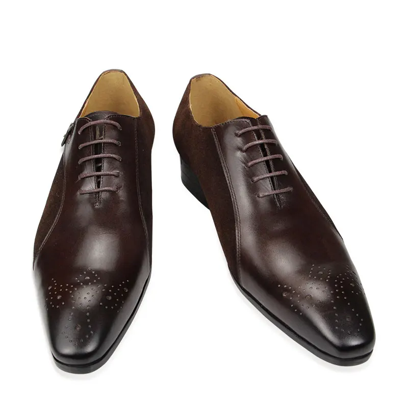 Mens Dress Shoes Wedding Cow Leather Genuine Luxury Fashion Brogue Handmade Patchwork Casual Business Formal mens brogue shoes mens dress shoes