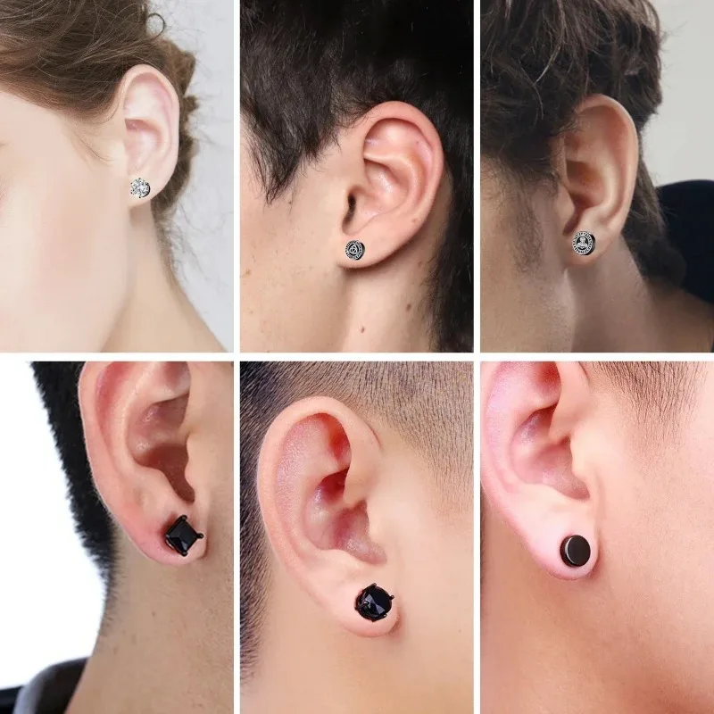 Ear Clip Earrings 1Pairs Crystal Strong Magnetic for Men Women Punk Round Zircon Non Piercing Ear Jewelry