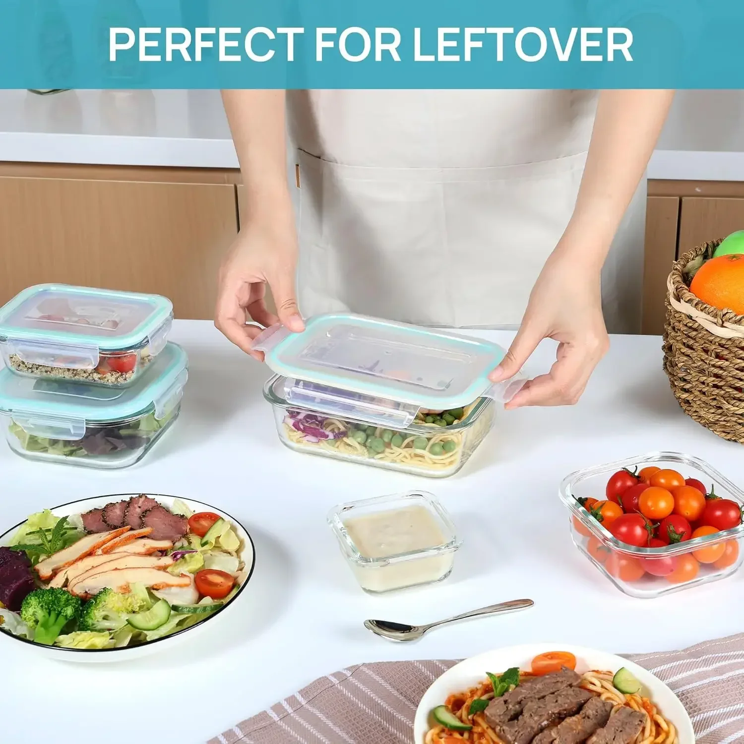 Premium Glass Lunch Bento Box for Adults - Microwave & Dishwasher Safe Food Storage Container with Lids for Office Meal Prep