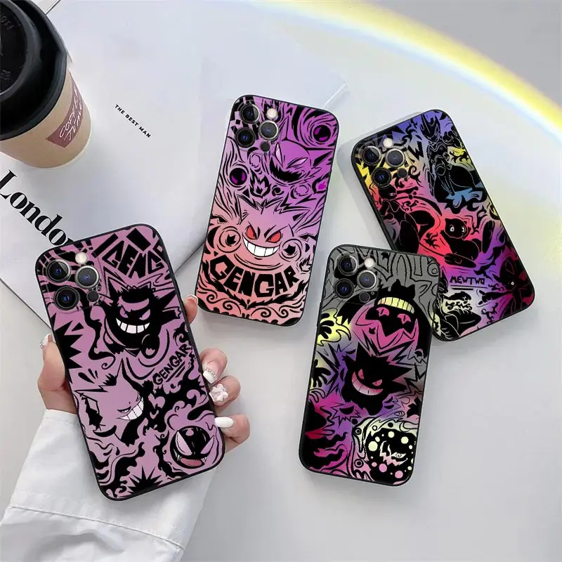 

Pokemon Gengar Ghost Anime Phone Case for iPhone 11 15 Pro Max Case Coque 14 Plus 13 Pro 12 Mini 11 X S XR 7 8 SE TPU Soft Cover