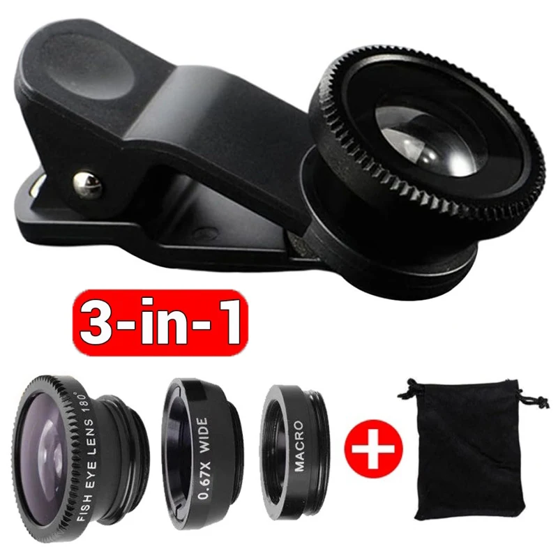 Universal 3 in 1 Phone Camera Lens Kit with Fisheye and Macro