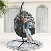 Swing Egg Chair Bird Cage Bird Nest Chair with Stand Comfortable Cushion Outdoor Rattan with Sturdy Metal Frame UV-Resistant 2