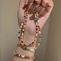 Colliers de perles d'eau douce naturelles en pierre colorée pour femmes, rétro, couleur or, chaîne de clavicule, bijoux cadeaux 4