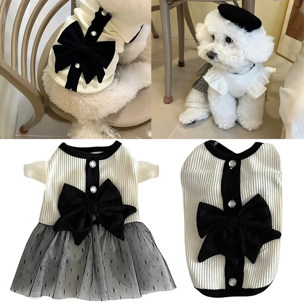 1P Dog Costume Dog Princess Dress Summer Clothes for Small Dogs Pet T-Shirt Black Lace Retro Puppy Skirt Chihuahua Bichon