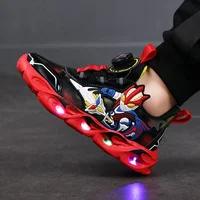Boys Girls Sneakers Boots LED Footwear Luminous For Kids Light Button Lock Laces Shoes Cartoon Children's Baby Kids 1