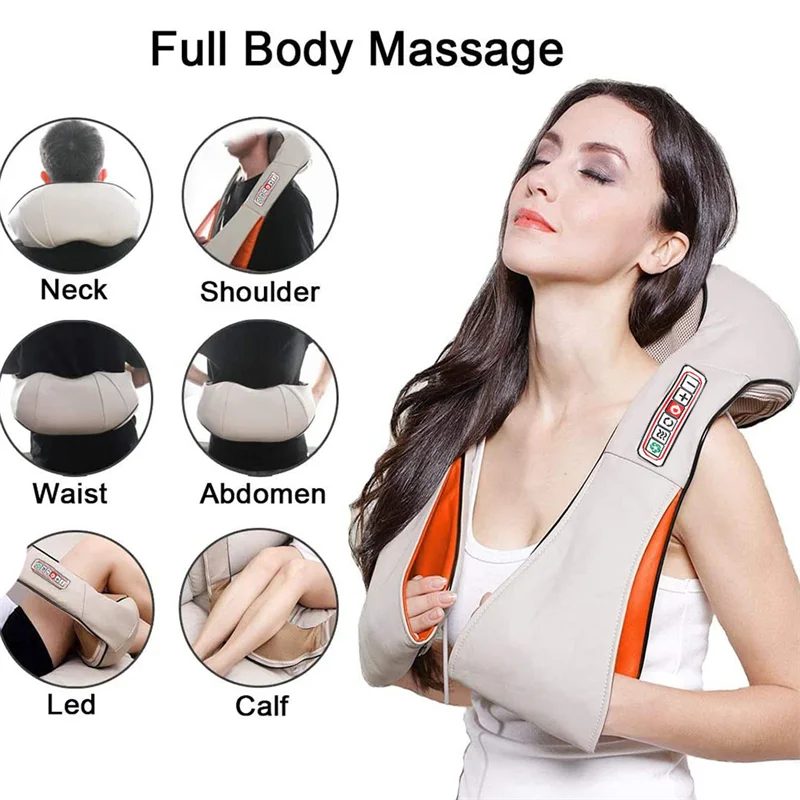 U Shape Electrical Shiatsu Massage Shawl Back Neck Shoulder Body Massager Device Infrared Heated Kneading Car/Home Massage Shawl