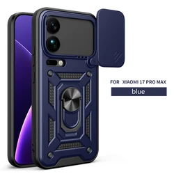 Slide Lens Armor Shockproof Phone Case with Finger Ring Holder and Magnetic Cover - Xiaomi 17 Pro (Navy)