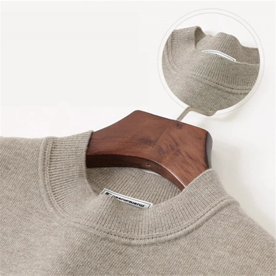 Men\'s Mock Neck 100% Woolen Sweater Autumn Winter Soft Cashmere Knitwear Men Pullover Knitted Warm Sweaters Solid Slim Tops