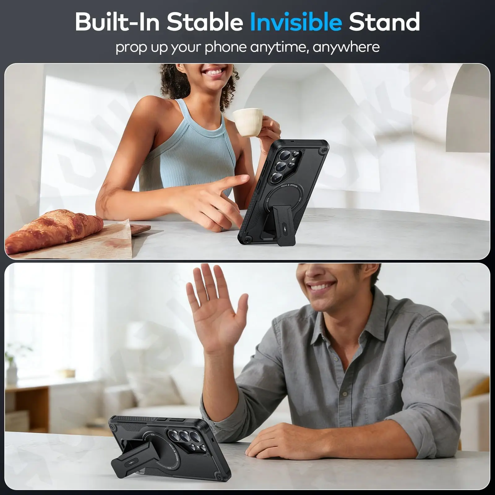 Magnetic Protective Kickstand Case - Heavy Duty Shockproof with Drop Protection