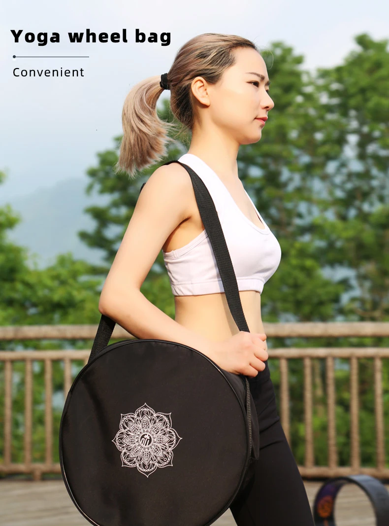 Description Picture 2 of itemYoga Wheel Bag Nylon Black Mandala Flower Yoga Circle Bag Large Capacity Double Zipper Pilates Wheel Backpack Fitness Sport Bag