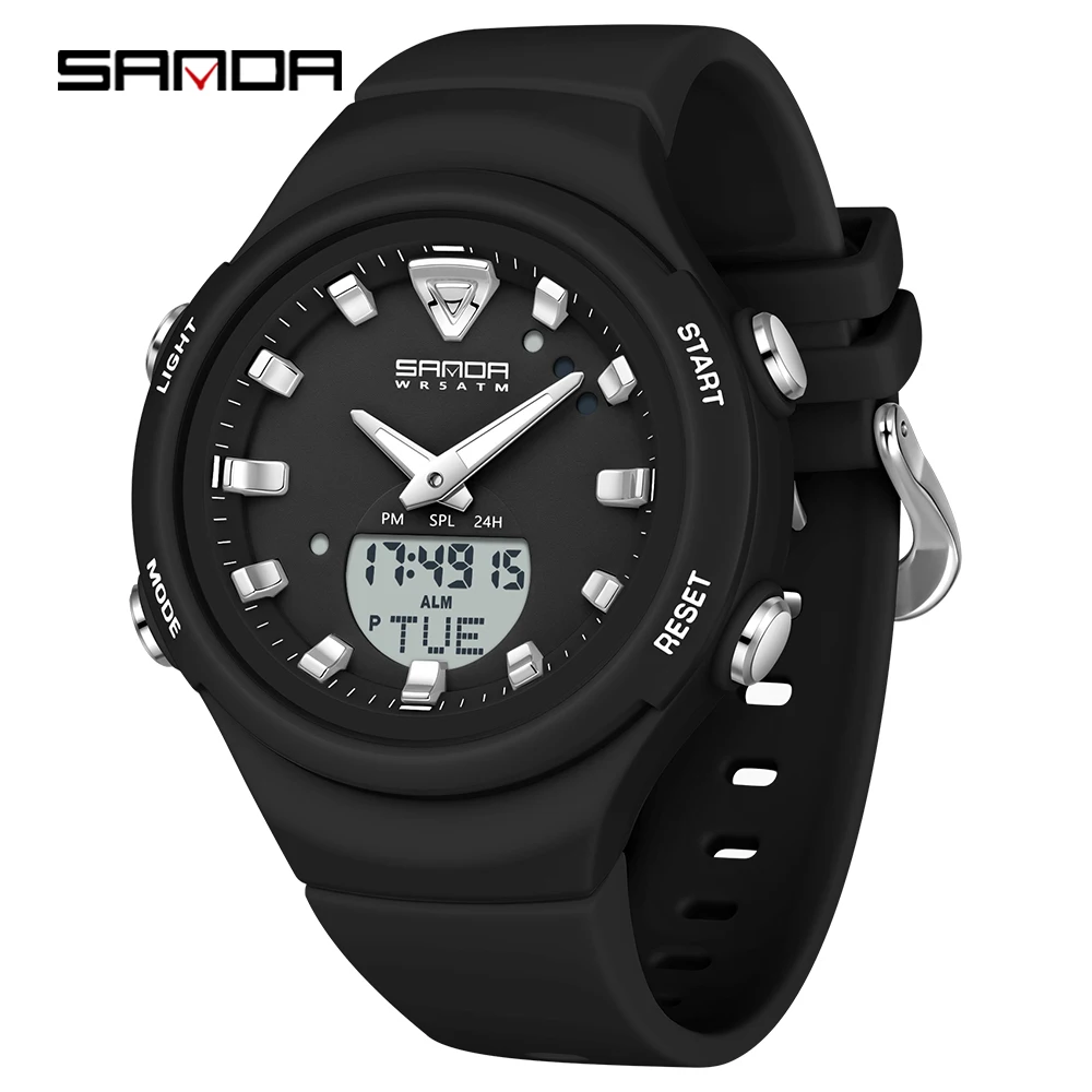 SANDA Men's Dual Display Luminous Sports Watch - Shockproof Fashion Electronic Quartz