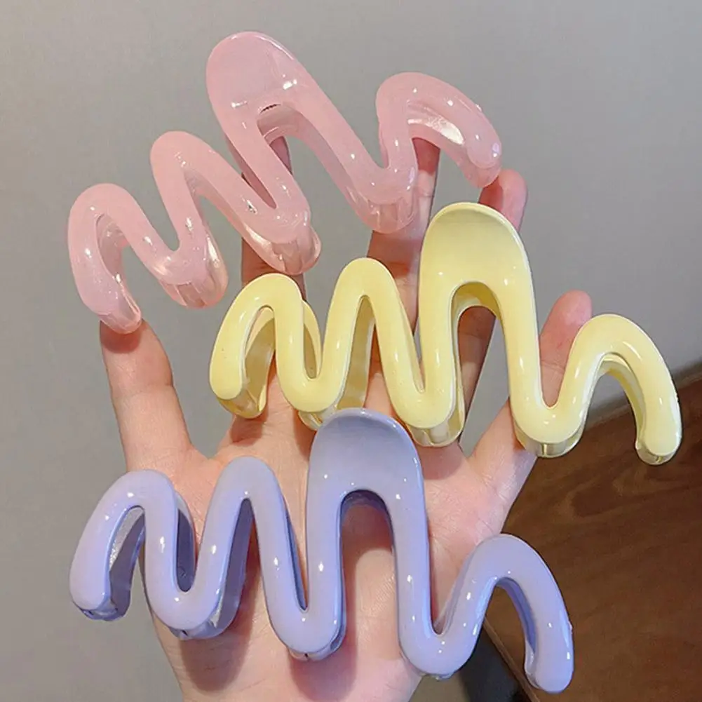 Colorful Acrylic Wave Hair Claw Large Jelly Hairpins Women Ponytail Headwear Hair Irregular Clip Sweet Korean Design Fashion valentine s day unfading dried flower design ring gift craft jewelry display holder transparent acrylic eternal rose gift box