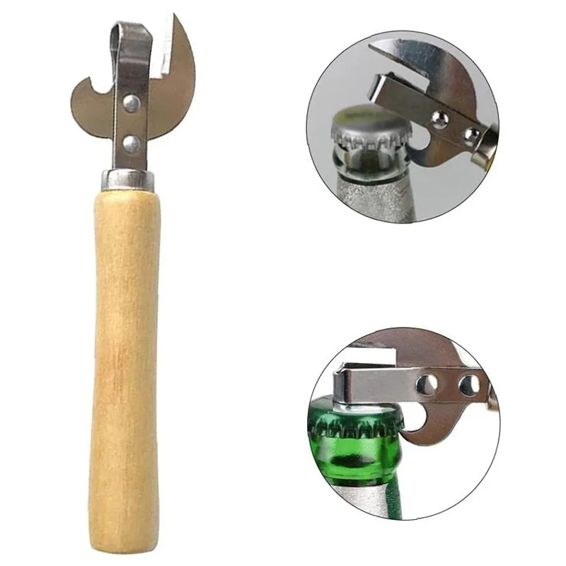 Description Picture 4 of item100Pcs Can Opener Manual Can Opener Lid Remover Utensil Stainless Steel Multifunctional Kitchen Accessories With Wooden Handle