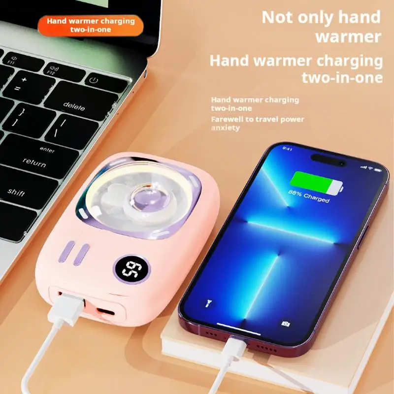 Portable 2-in-1 Hand Warmer USB Charging Pocket Hand Warmer Mobile Phone power With Nightlight Long-Lasting Warmth in Winter