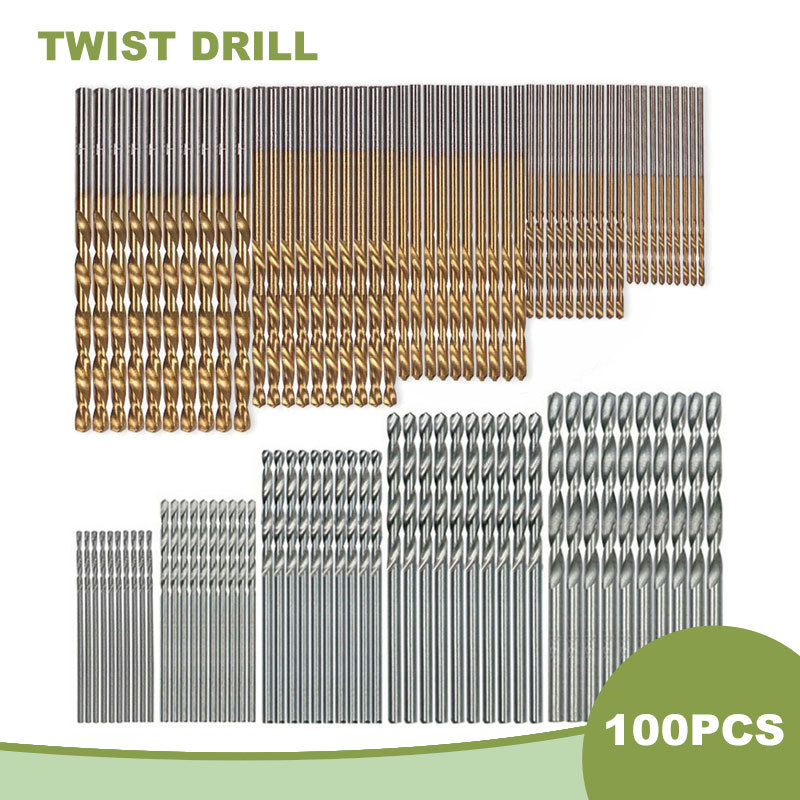 100pc twist drill 1-3mm hand electric drill DIY woodwork drill titanium plated natural color drill bit tool accessories set