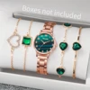 5PCS/Set Fashion Green Dial Women Quartz Watch Steel Band Watches Bracelets Set（Without Box） 2