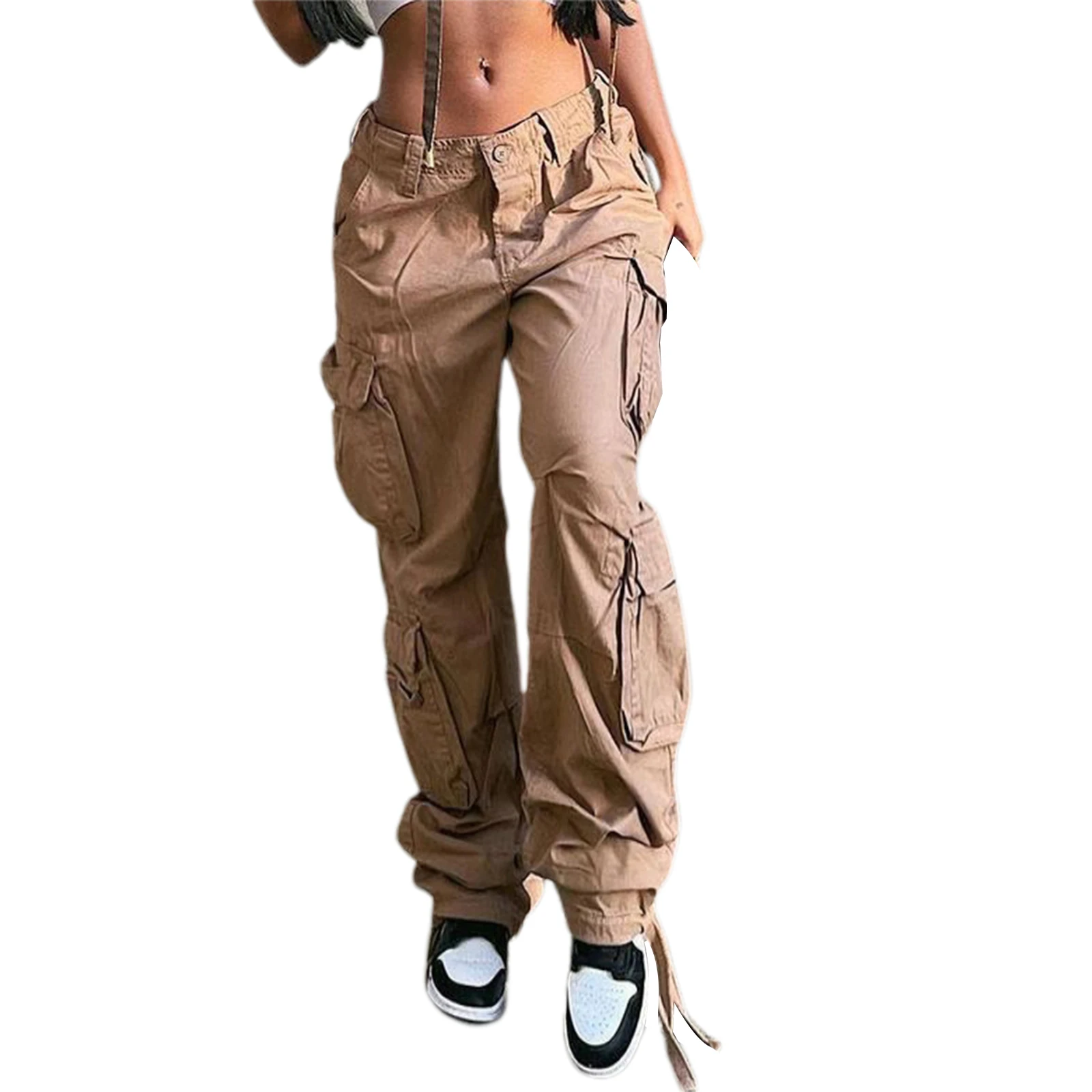 Fashion Women Casual Cargo Pants 2023 New Loose Solid Color Zipper Trousers  with Pockets