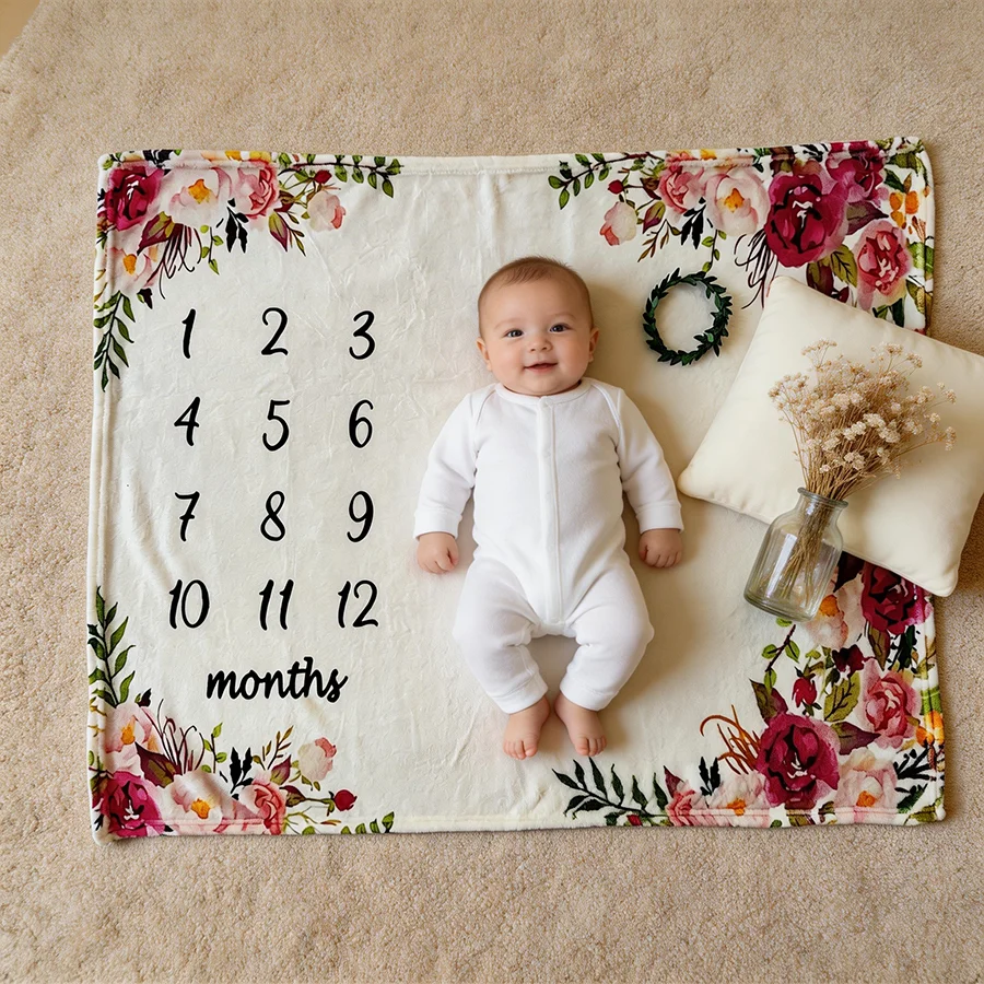 Coperte per Traguardi di Crescita Neonatale, Souvenir Mensili per Bambini, Sfondo per Servizi Fotografici, Abbinabili a Carte con Dischi in Legno