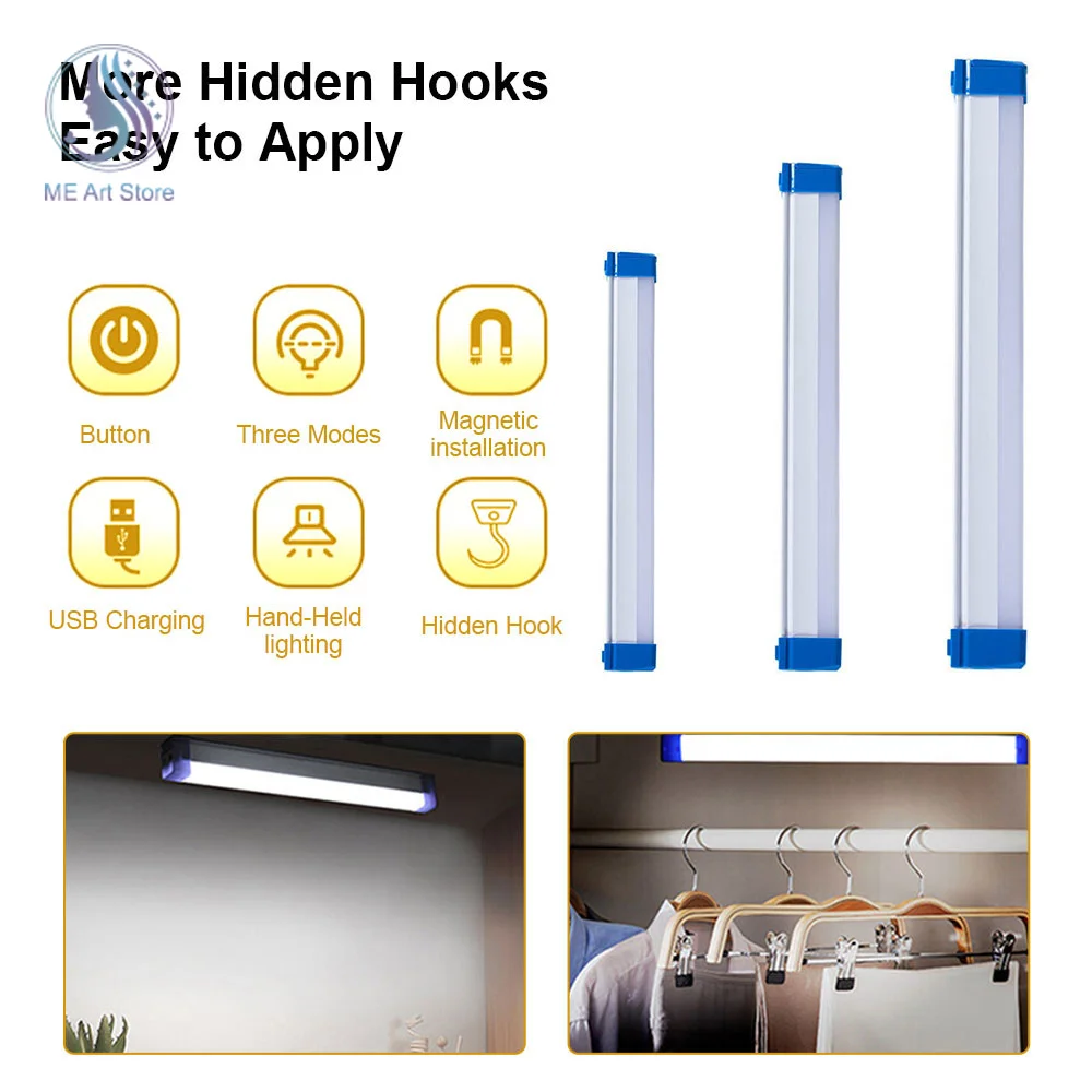 

30W 60W 80W LED Tubes USB Rechargeable Emergency Light Camping Lamp Bulb Spotlight For Home Kitchen Cabinet Wall Lamps