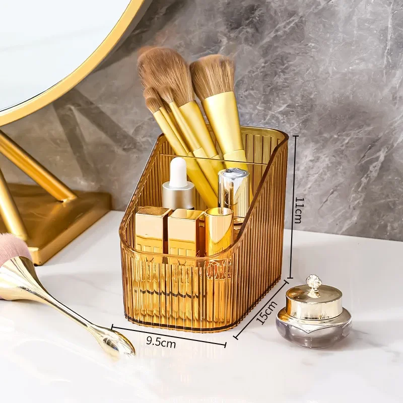 Caja de almacenamiento de plástico para maquillaje, baño, organizador de cosméticos, escritorio, estuche de almacenamiento de joyas, organizador de artículos diversos, contenedor de mesa
