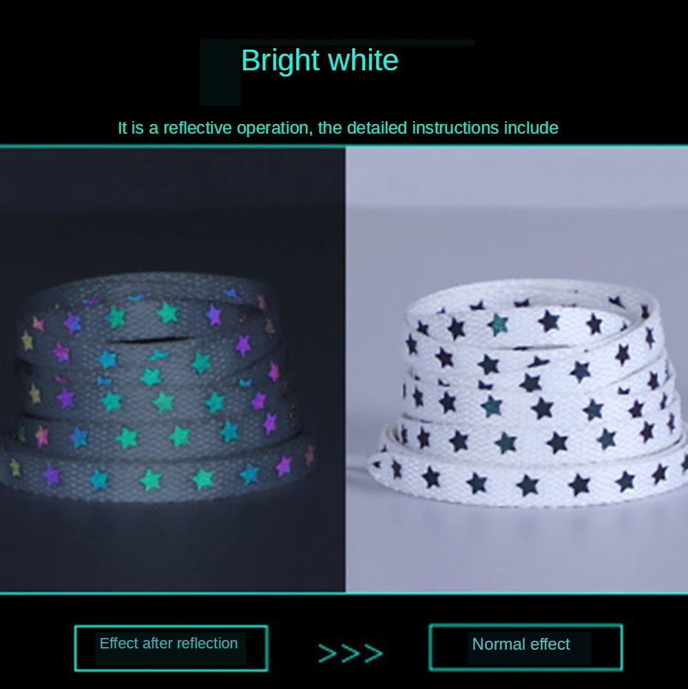Neue Holografische Reflektierende Stern-Schnürsenkel Doppelseitig Reflektierende Hochglanz-Leuchtende Flache Schnürsenkel für Sneakers – Detail 9