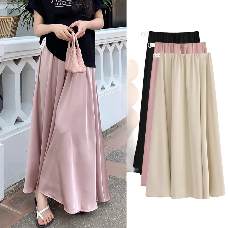Summer Long Loose Maternity Umbrella Skirt Soft and Comfortable Elegant Pregnant Woman Satin Skirts Pregnancy Clothes
