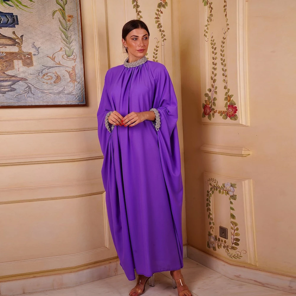 

ROSELLA Purple Evening Gowns Saudi Arabia Crystal High Neck Kaftan Formal Dress Ankle Length Vestido De Festa New 2023