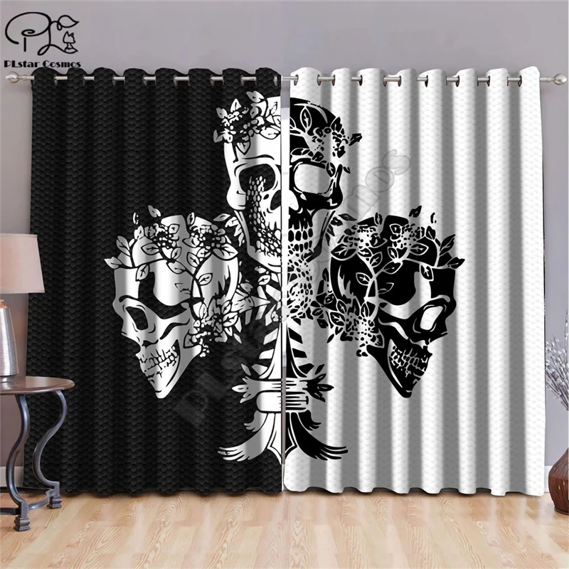

Gothic Art Skull 3D All Over Printed Window Curtains Room Bedroom Home Decoration Sunshade Curtains 2 Pieces of Piercing 01
