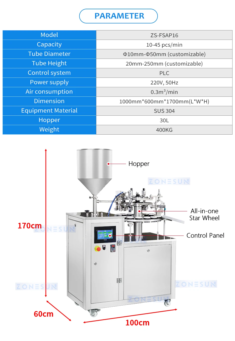 ZONESUN ZS-FXAP16 Máquina automática para dobrar bordas de tubos de enchimento de pasta