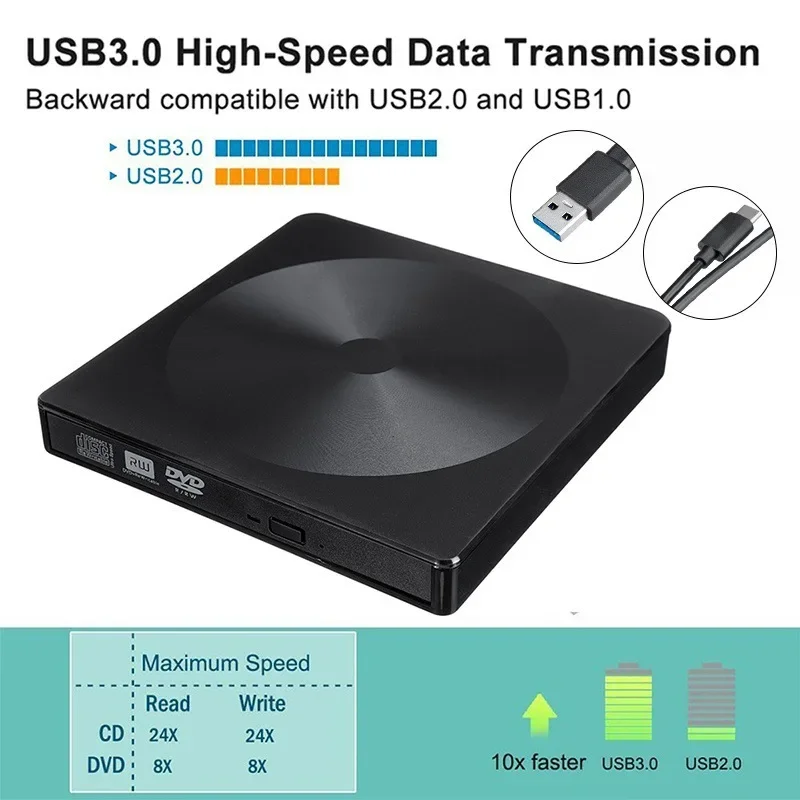 데스크탑 및 노트북용 휴대용 녹음기, Usb3.0/C타입 듀얼 인터페이스 외장 광학 드라이브, 경량 고속 데이터 전송