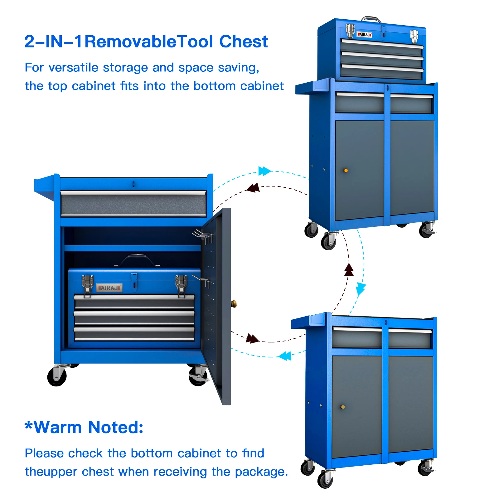 AIRAJ Tool Chest with Wheels & 4 Drawers Tool Chest Storage with Portable Toolbox Tool Cabinet Combo by Self-Locking System